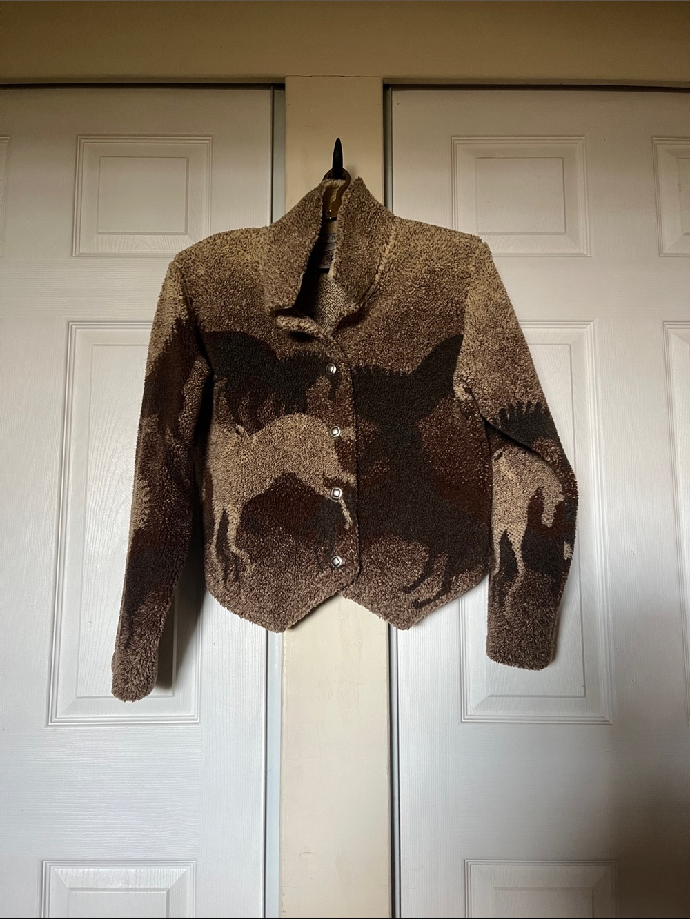 Women’s Vintage Brown Patterned Textured Horse Button-Front Jacket